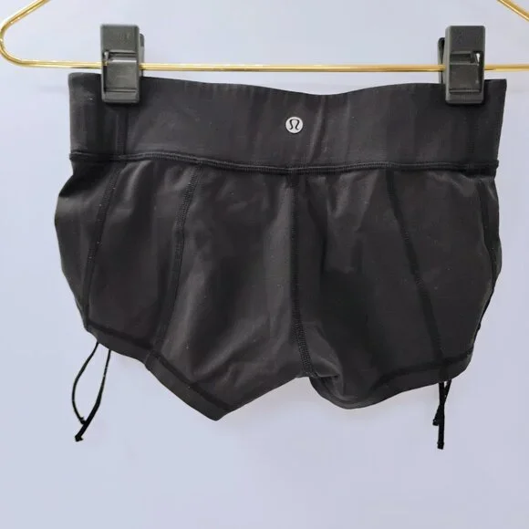 Lululemon Shorts Women 2 Black Mesh Over Miles Running Active Stretch Gym Logo - Picture 10 of 10